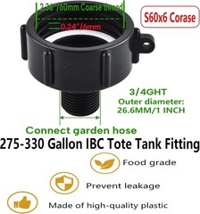 IBC Tote Adapter 2″ Coarse Thread Black Plastic Easy Installation for Garden Use