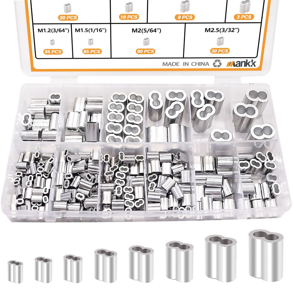 320 Pcs Aluminum Crimping Loop Sleeve 8 Sizes Wire Rope Sleeves Ferrules Kit