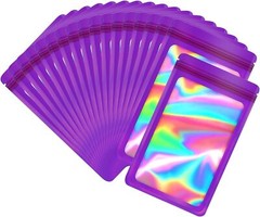 100 Pack Dark Purple Holographic Ziplock Bags Resealable Sealable Packaging Bag