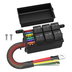 12V Waterproof 6 Way Relay Fuse Box with 6 Relays & 12 ATC Fuses for Car Marine