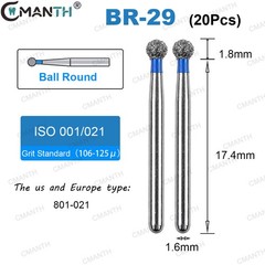 US Dental FG Diamond Burs Friction Grip 1.6MM Bur Standard For High Speed 20PCS