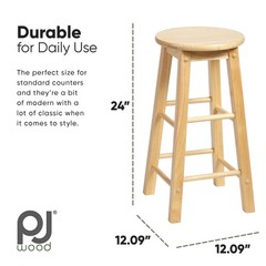 PJ Wood Classic Round-Seat 24″ Tall Kitchen Counter Stools, Natural, (Used)