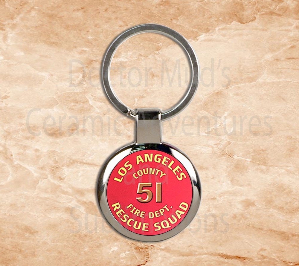 Old style Squad 51 LA County fire fighter dept Emergency Rescue Key Chain