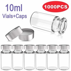 1000PCS 10ml Sample Vials+Aluminum Caps 20mm Crimp Top Clear Glass Bottle HPLC