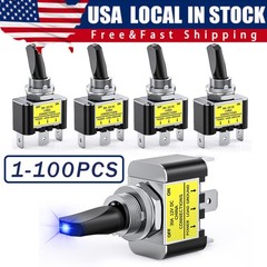 Blue LED Light 3Pin Rocker Toggle ON/Off Switch 30A 12V for Car Boat Marine Lot
