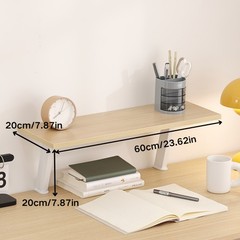 1pc White Wooden Floating Desk Shelf – Rectangular No-Drill Countertop Organizer