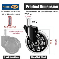 Office Chair Wheels 3″ Inch Roller Blade Rubber Chair Casters Replacement Heavy
