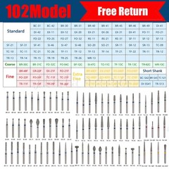 100 Types Dental FG Diamond Burs For High Speed Handpiece Friction Grip 50pcs