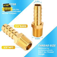 2 Pcs Air Hose Barb Fittings, 1/4 NPT to 3/8 Barb, Barbed Hose Fittings, Male Th
