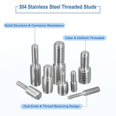 6Pcs M8x20mm to M10x20mm Double End Threaded Stud 304 Stainless Steel Rods