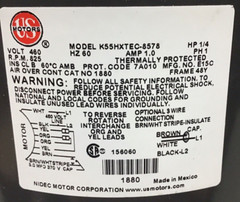US Motors K55HXTEC-8578 Motor 460V 1A 1/4HP 825RPM (M20)