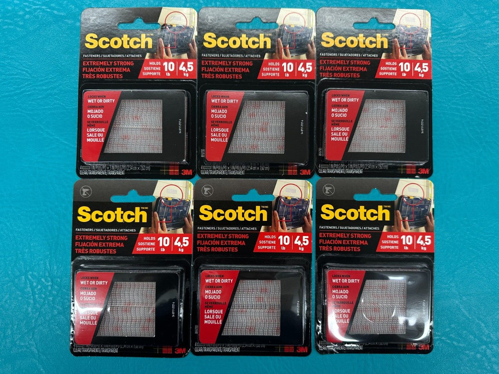 6 Packs Scotch Fastener 3M Indoor Outdoor Heavy Duty Hook & Loop Stick On 24 pc