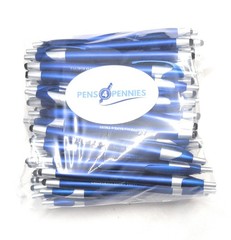 100 Misprint Stylus Tip Click Pens JAVALINA Hub Pen Lot METALLIC INDIGO BLUE