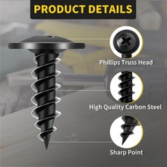 Wood Screws 5/8 Inch, 145 PCS Premium Phillips Truss Head Black Wood Screws, …
