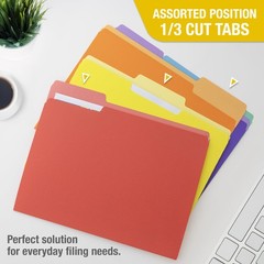 BAZIC 1/3 Cut Letter Size Color File Folder 1-Pack, Red/Yellow/Blue/Green
