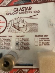 GLASTAR Specialty Diamond Grinding Head Fine Grit ¾” Diameter #30307 New In Pkg