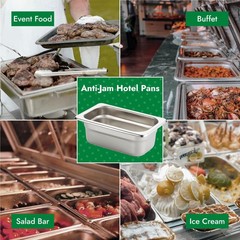 6 Pack AntiJam Hotel Pans 1/9 Size 21/2 Inch Deep Stainless Steel Steam Table
