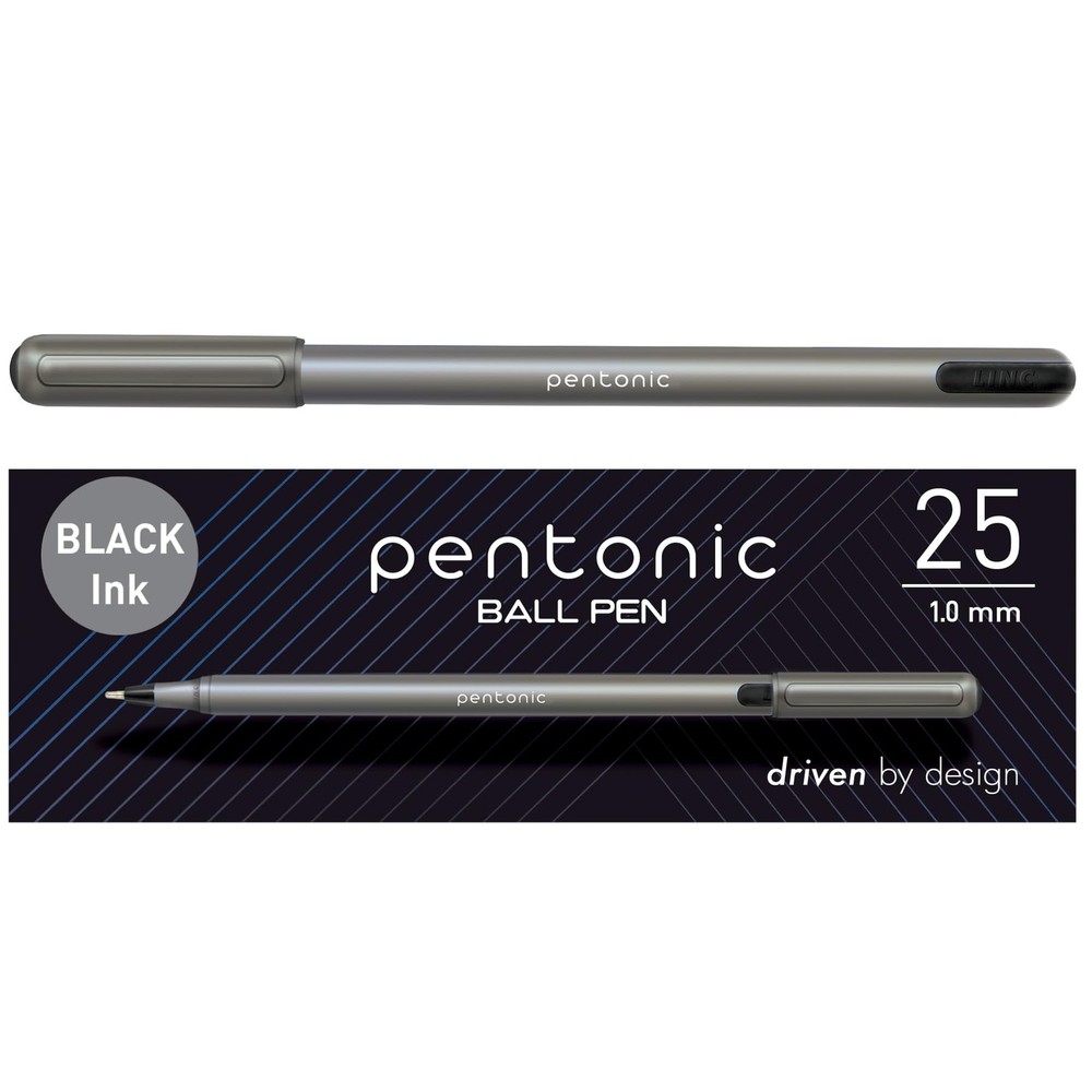 Pentonic Ballpoint Pens 1.0 mm Black Ink 25 Count Medium Tip Writing Instruments