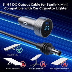 Starlink Mini Car Charger (10FT): 12-48V DC, Display, 40W PD & 35W Ports