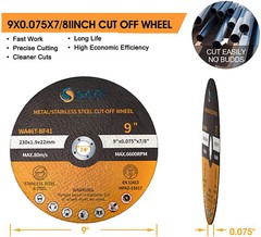 10 Pack 9″ x .075″ x 7/8″ Cut-off Wheels Metal Cutting Wheel 9Inch Cutting Discs