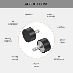 2pcs M10 Rubber Mounts Male Thread Shock Absorber for Motor Generator Compressor