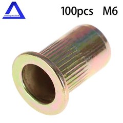 100 Pcs M6 Metric Carbon Steel Rivet Nut Flat Head Threaded Insert Nutsert