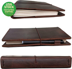 Travelers Notebook Cover A5 Dark Brown Genuine Leather with Pockets Card Slots