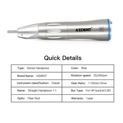 AZDENT Dental Surgical 1:1 Fiber Optic LED Straight Handpiece Inner Channel