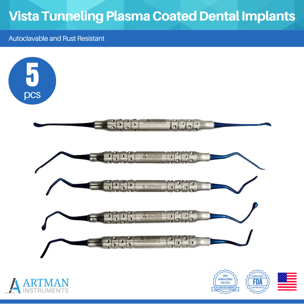 Vista Tunneling set of 5 Pcs Plasma Coated Dental Implants ARTMAN
