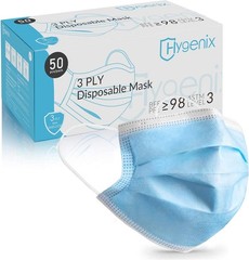 Fluid Resistant Disposable Face Masks, 3-Ply Ear Loop – 50 Count, Latex Free