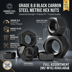 M2–M16 Hex Nuts Grade 8.8 Black Carbon Steel Metric Hexagon Nuts High Strength