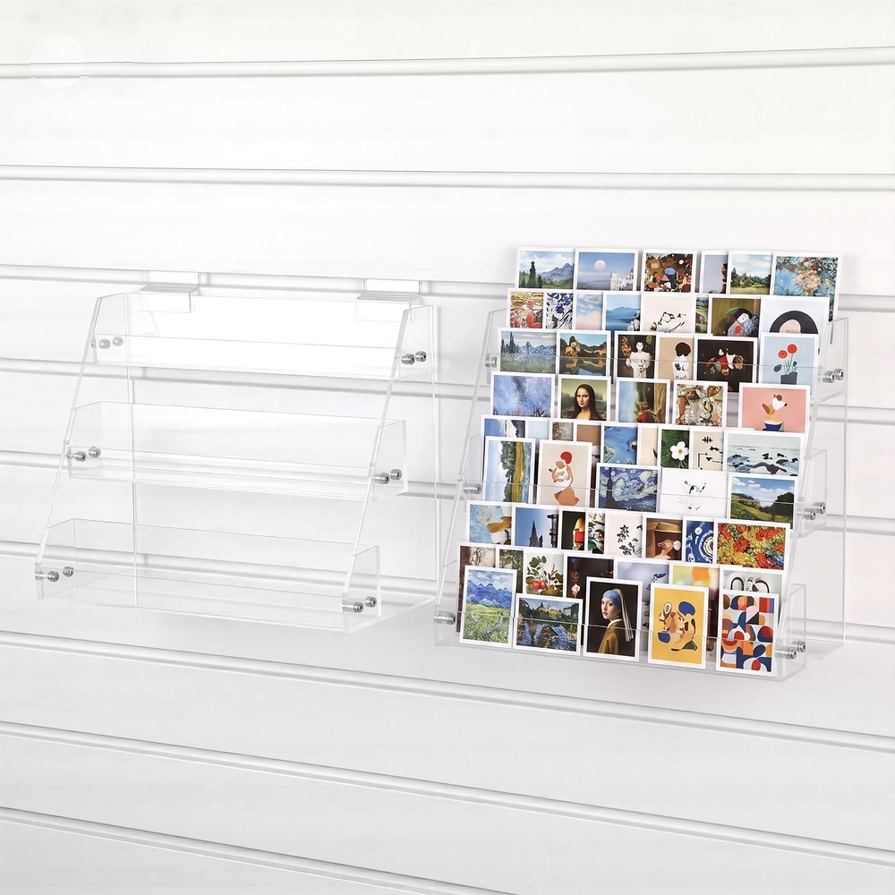 2 Pack 3 Tier Acrylic Slatwall Display Shelves Wall Mounted Hanging Storage T…