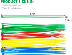 400Pack 8 Inch Multi Colors Heavy Duty Cable Zip Ties for Indoor and Outdoor Use