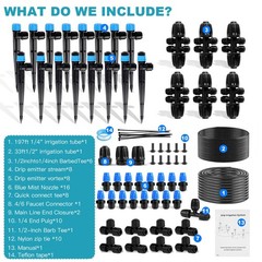 Garden Drip Irrigation System 230FT with 1/2″ & 1/4″ Tubing – Adjustable
