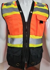 FX HI-ISIBILITY Surveyor Three Tones Orange Safety Vest Solid front & Mesh back