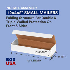 Shipping Boxes Small 12″L X 4″W X 2″H, 50-Pack | Corrugated Cardboard Box Mailer