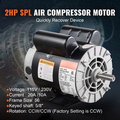 2HP SPL Air Compressor Motor 115/230V 20/10A 3450RPM 56 Frame CW/CCW Rotation