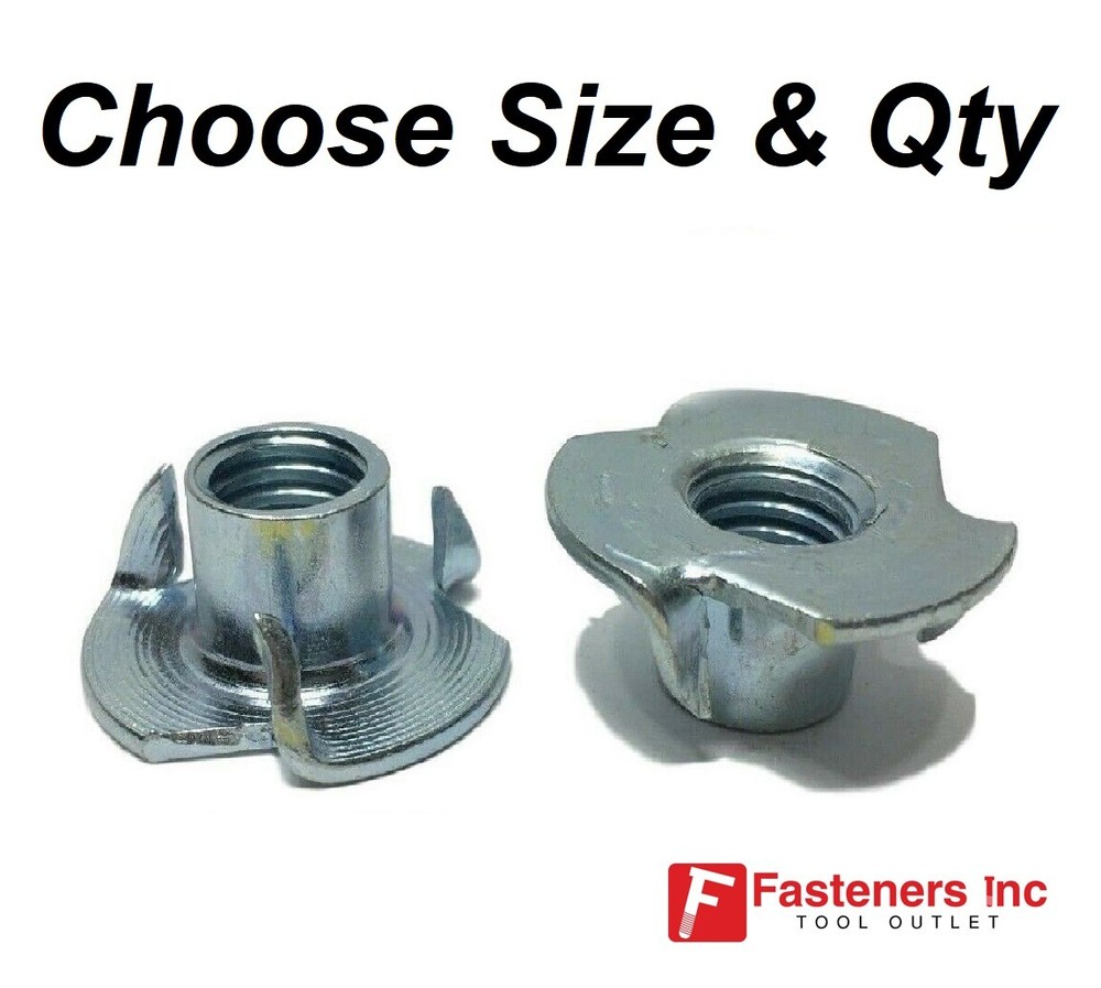 3 Prong T-Nut (Tee Nut) Zinc Plated (Choose Size & Quantity)