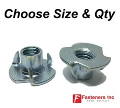 3 Prong T-Nut (Tee Nut) Zinc Plated (Choose Size & Quantity)