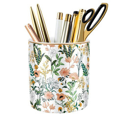 1 Piece White Flower Ceramic Pen Holder Cup, Large Capacity Desk Organizer for P