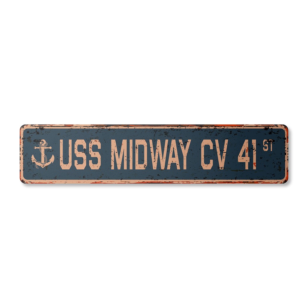 USS MIDWAY CV 41 Vintage Street Sign us navy ship veteran sailor rustic gift