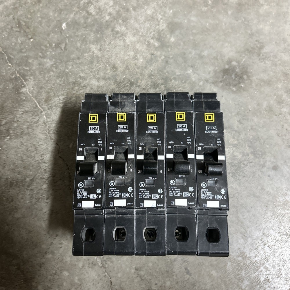 Square D EDB14020 20A 120-277V 1P Bolt On Breaker Lot