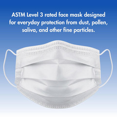 Criterion ASTM Level 3 Disposable Face Mask – White, 3-Ply, Fluid Resistant, Lat