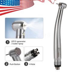 Dental LED E-generator Fiber Optic High Speed Handpiece 4Hole Fit FG1.6mm Burs