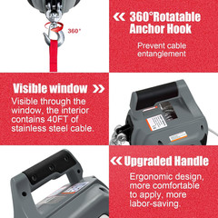 Portable Drill Winch 1000LBS, Drill Powered Winch with Alloy Steel Wire Rope 40F