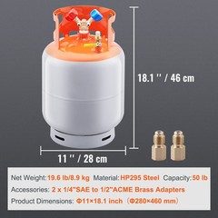 Uimoso Refrigerant Recovery Reclaim 50lb Cylinder Tank 400 PSI liquid Rated