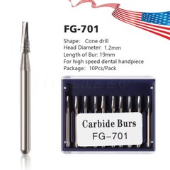 10-100pcs FG 701 Dental Carbide Burs 19mm FG Tapered Fissure Bur for High Speed