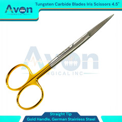 1PC – 4.5″ Iris Scissors Straight w/ Tungsten Carbide Inserted Blades – Gold