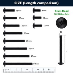 M4-0.7 x 12mm Truss Head Machine Screws, Stainless Steel 304, Black Coated Ph…