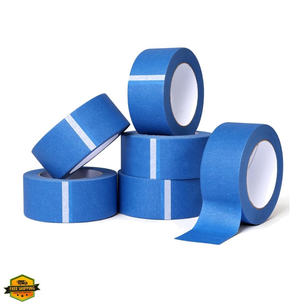 6 Rolls Blue Painters Masking Tape, 2 Inch x 60 Yards 5.5 Mil, Walls Painting